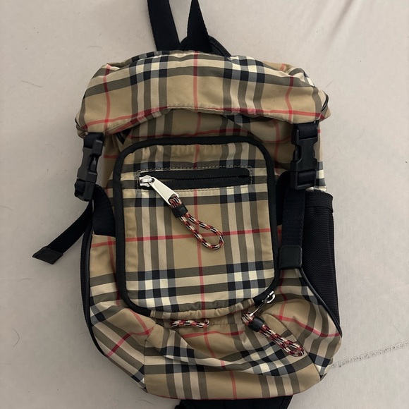 Burberry Tan and Black Check Backpack - Picture 1 of 6